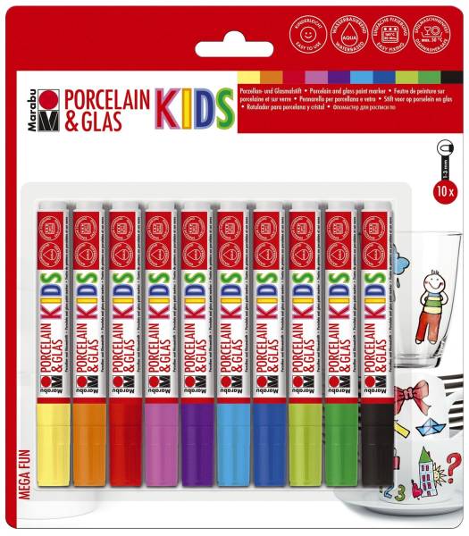MARABU Porzellan-Glasmalstift Kids 10ST sort. 01250 000 00084 Mega Fun