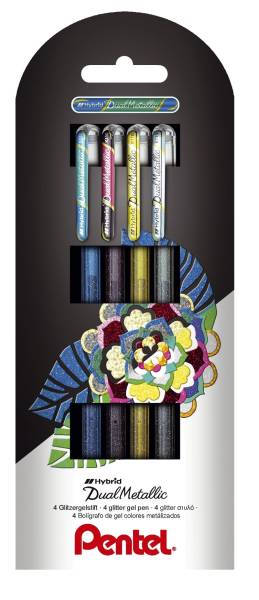 PENTEL Gelschreiber Hybrid Dual 4ST sortiert K110-4XZ Glitzer