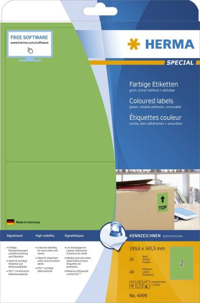 4499 Etiketten grün 199,6x143,5 mm Papier matt 40 St ablösbar
