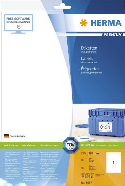 8637 Premium Etikett weiß, 210x297 mm, permanent, 10 Stück