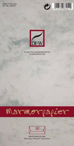 Briefumschlag Marmorpapier DIN lang, gefüttert, 90 g qm, 20 Stück, grau