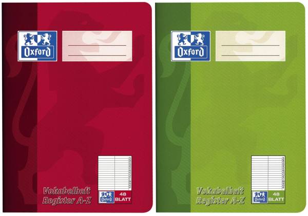 Vokabelheft A5, 48 Blatt, liniert, Mittelstrich mit Register A Z