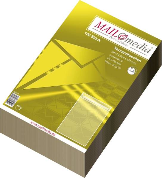 Versandtaschen Recycling C4 , ohne Fenster, gummiert, 90 g qm, braun, 100 Stück