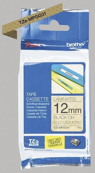 BROTHER Schriftband gold geometrisch/schwarz TZEMPGG31 12mm x 4m