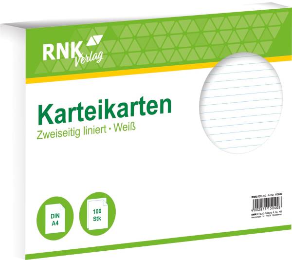 RNK Karteikarte A4 quer 100 ST weiß 115040 liniert