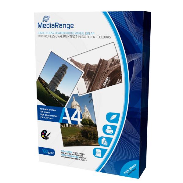 MEDIARANGE Inkjet Fotopapier 100BL A4 weiß MRINK105 160g hochglänzend