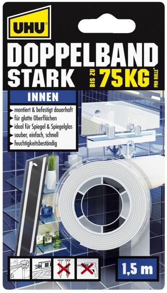 Doppelklebeband Stark für Innenbereich, 1,5 m x 19 mm, Infokarte
