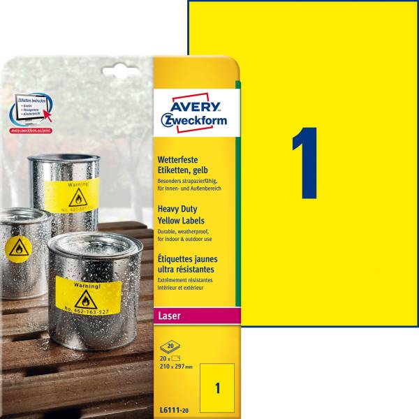 AVERY ZWECKFORM Universaletikett 210x297 gelb L6111-20
