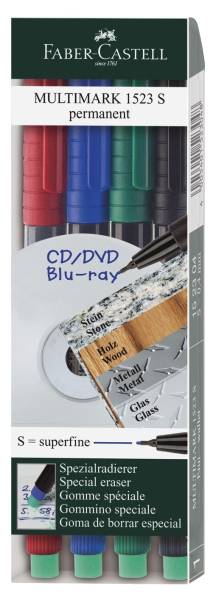 CD Marker MULTIMARK, wasserfest, Strichstärke: ca 0,4 mm, 4 Farben, Etui