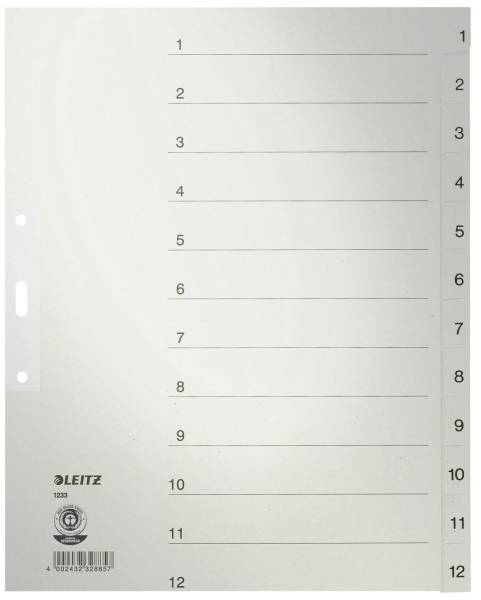 LEITZ Register A4 1-12 grau 12330085 Papier 12tlg.