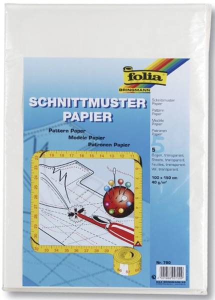 Schnittmusterpapier 100 x 150 cm, 5 Bogen, transparent