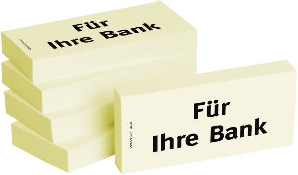 Bedruckte Haftnotizen Text: Für Ihre Bank