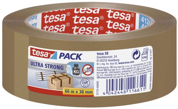 Verpackungsklebeband tesapack Ultra Strong, PVC, 66 m x 38 mm, braun®