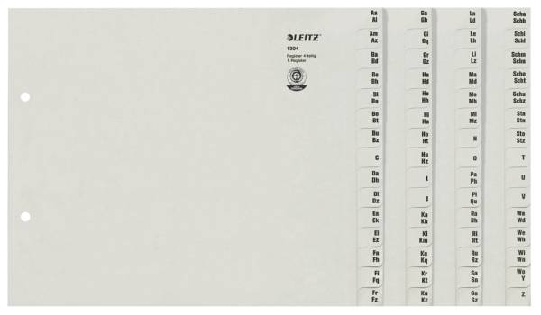 LEITZ Registerserie A4 4BL grau 13040085 Papier 4tlg.