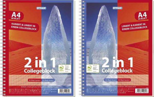 Collegeblock A4, Duo kariert+ liniert
