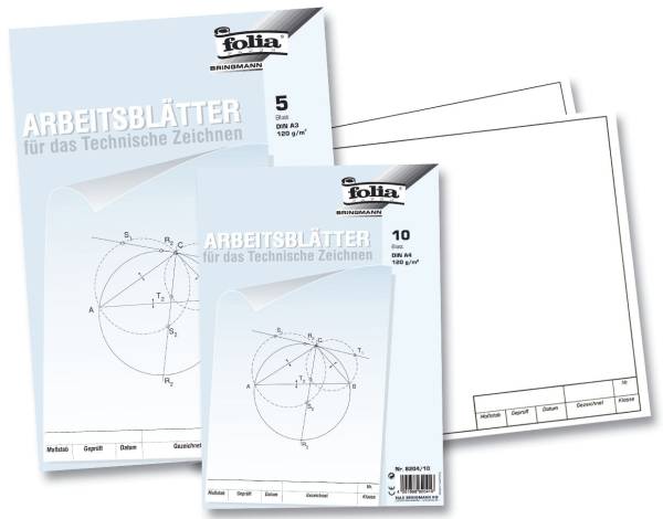 Arbeitsblätter für technisches Zeichnen 120g qm, weiß, DIN A3, 5 Blatt