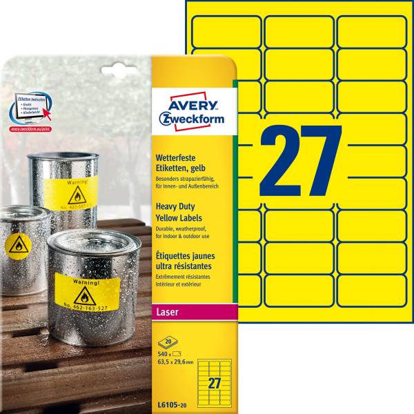 AVERY ZWECKFORM Universaletikett 63,5x29,6 gel L6105-20
