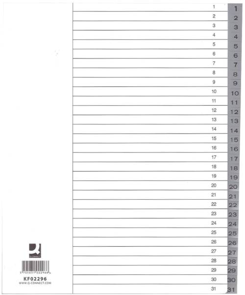 Zahlenregister 1 31, PP, A4 Überbreite, 31 Blatt, grau