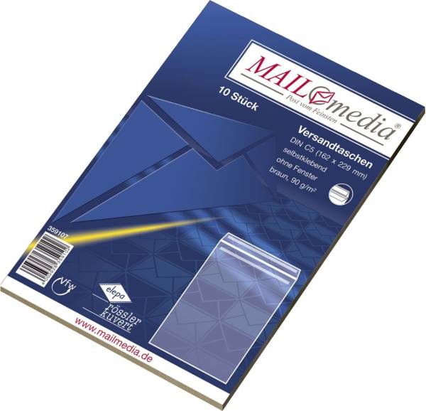 Versandtaschen Recycling C5, ohne Fenster, selbstklebend, 90 g qm, braun, 10 Stück