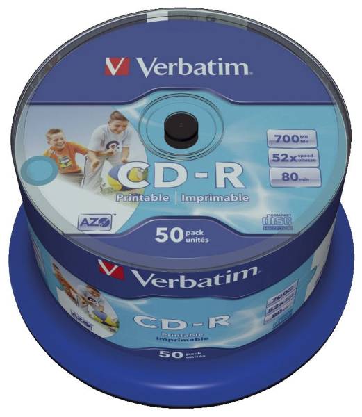 VERBATIM CD Rohling 80Min 700M bedruckb 43438 50ST Spind