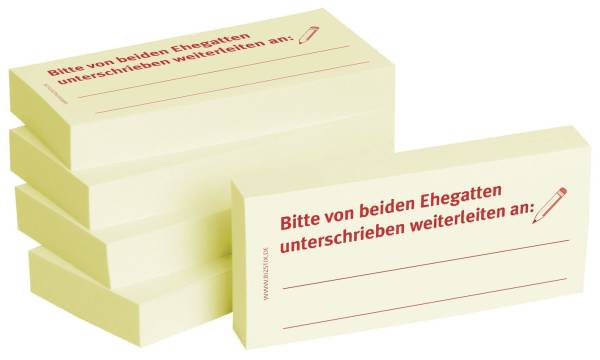 Bedruckte Haftnotizen Text: Bitte von beiden Ehegatten unterschreiben weiterleiten an: