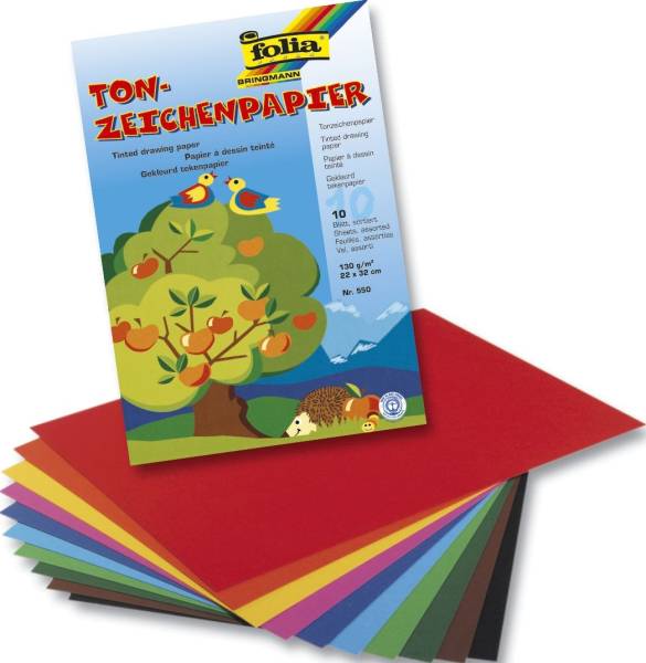 FOLIA Tonpapier Mappe 10 Farben sort 550 22x32cm 130g 10BL