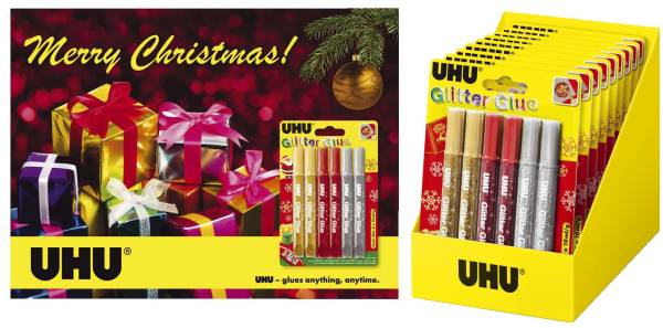 UHU Glitterglue 10ml 6ST 3-fach sortiert 36210 X-Mas-Promotion