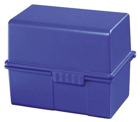 Karteibox DIN A8 quer für 200 Karten mit Stahlscharnier, blau