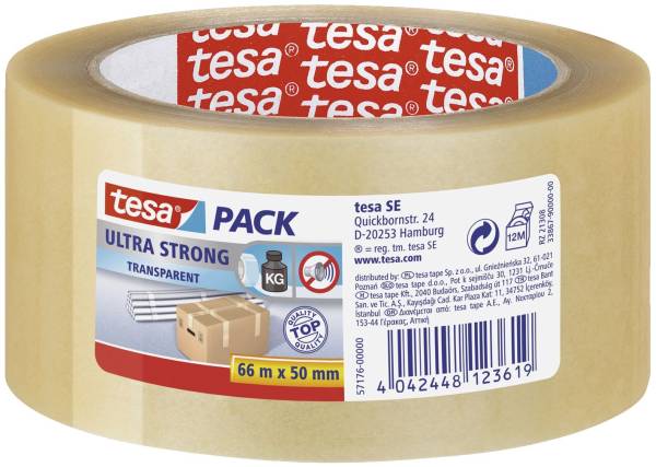 Verpackungsklebeband tesapack Ultra Strong, PVC, 66 m x 50 mm, transparent®