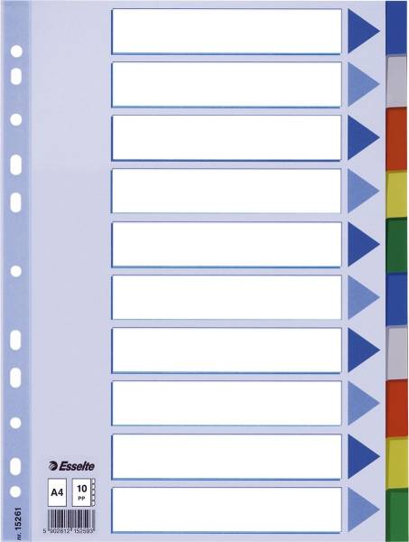 Register blanko, A4, PP, 10 teilig + Deckblatt, farbig