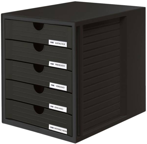 Schubladenbox SYSTEMBOX A4 C4, 5 geschlossene Schubladen, schwarz