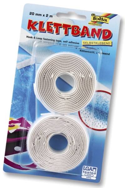 Klettband 20 mm x 2 m, weiß, selbstklebend