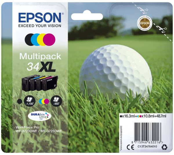 EPSON Inkjetpatrone Nr.34XL sw,c,m,y C13T34764010 Multipack