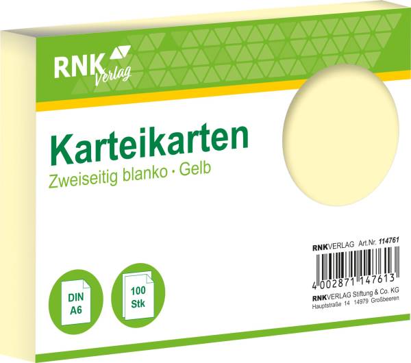RNK Karteikarte A6 100 ST gelb 114761 blanko