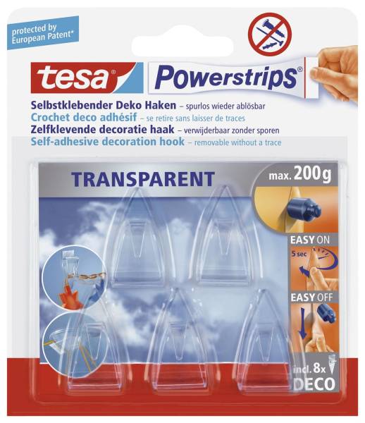 Powerstrips Deco Haken ablösbar, Tragfähigkeit 200 g, transparent®