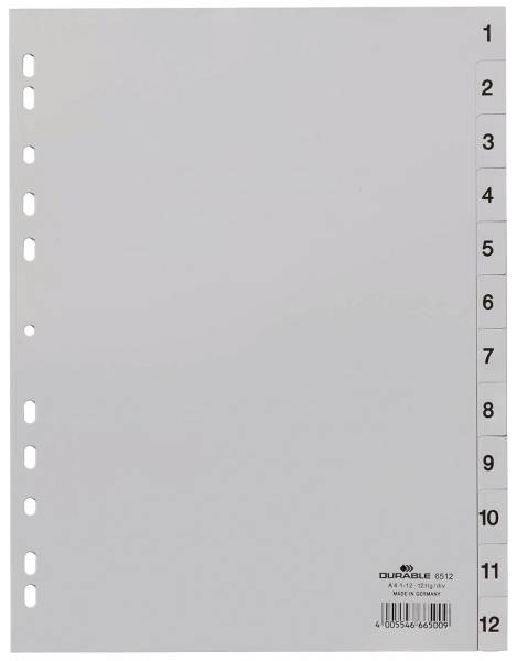 Zahlenregister PP, 1 12, grau, A4, 12 Blatt