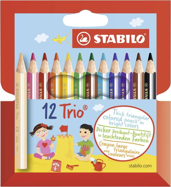 Dreikant Buntstift Trio dick, Kunststoffetui mit 12 Stiften®