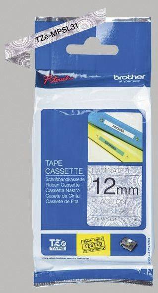BROTHER Schriftband Spitzen 12mm silber/schwarz TZEMPSL31