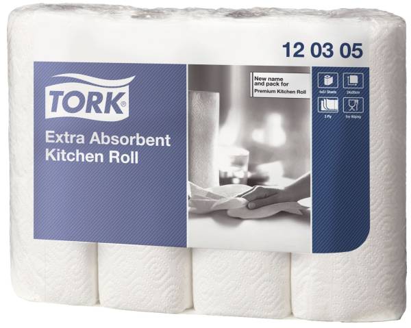 Premium Küchenrolle 26 x 24 cm, 3 lagig, weiß 4 Rollen je 51 Blatt
