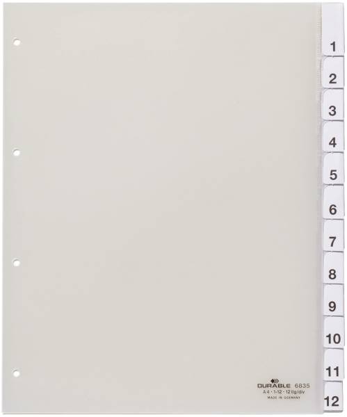 Register, Hartfolie, transparent, DIN A4, Überbreite, 230 245 x 297 mm, 12 Blatt