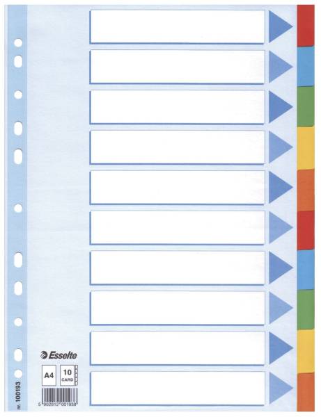 Register blanko, Karton, A4, 10 Blatt, weiß, farbige Taben