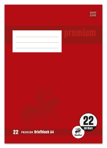 STAUFEN PREMIUM Briefblock A4 50BL Lin.22 90g kariert 734040242