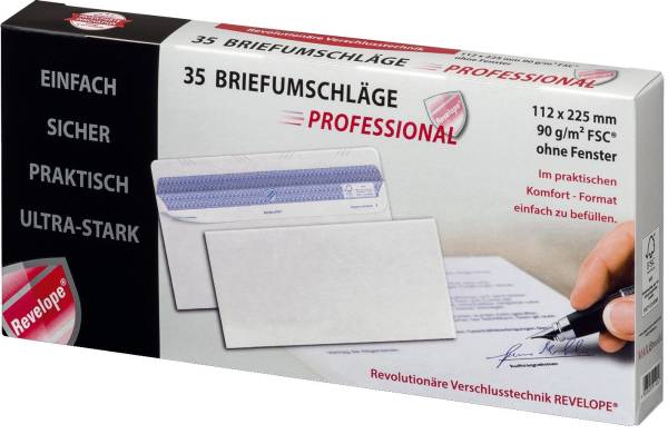 Briefumschlag Revelope 112 x 225 mm, o Fenster, weiß, 90 g qm, Innendruck, Revelope Klebung, 35 Stüc