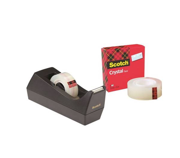 Tischabroller Sparset C38 inkl 1 Rolle Crystal Clear Klebefilm 600, schwarz