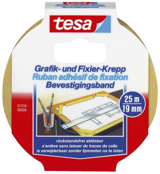 Fixierband Grafik und Fixier Krepp, Papier, 25 m x 19 mm, beige