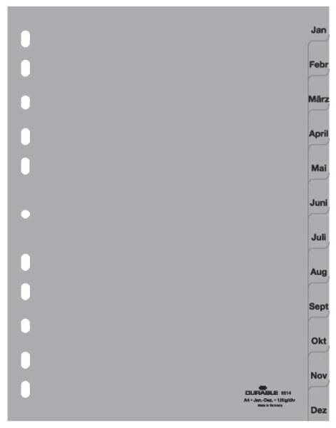 Monatsregister Jan Dez , A4, PP, grau, 12 Blatt
