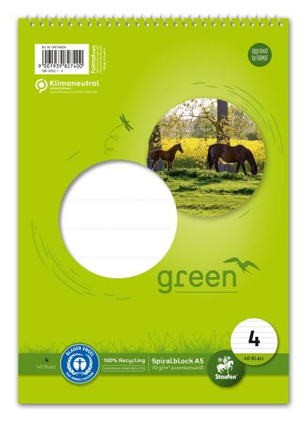 STAUFEN GREEN Spiralblock A5 40BL Lin4 040740004 70g