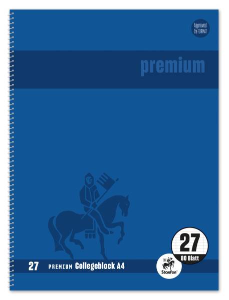 STAUFEN PREMIUM Collegeblock A4 80BL Lin.27 d`blau 734451271 m. Rand