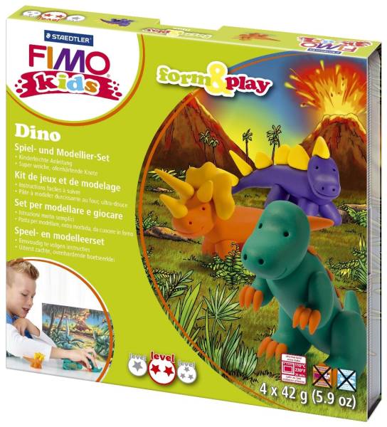 Modelliermasse FIMO Kids Materialpackung Form & Play "Dino", 4 x 42 g®