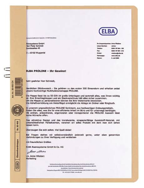 Klemmmappe, Manilakarton (RC), 250 g qm, für 10 Blatt A4, chamois